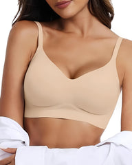 Women's V-neck Seamless Breathable Push-up Vest Bra  with Two Removable Shaping Pads