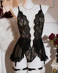 Sexy Deep V Neck Lace Backless Teddies Lingerie