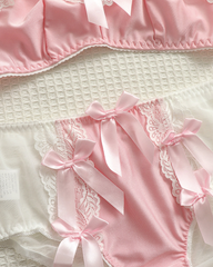 Cute Pink Lace Bow Bralette & Sheer Panty Set