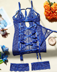 Sexy Openwork Lace Mesh See-through Lingerie Nightgown Set