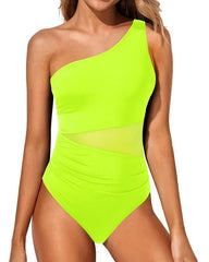 Women's Tummy-Control Mesh One-Shoulder One-Piece Swimsuit