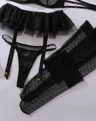 Mesh See-through Halter Neck Heart with Stockings Shaping exy Lingerie Set