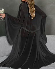 Sexy Mesh Tie-front Cardigan Home Robe