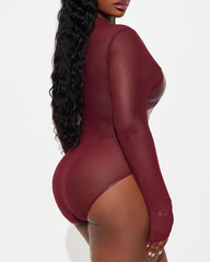 Sexy PU Leather Mesh Long-Sleeved Slim Fit Bodysuit