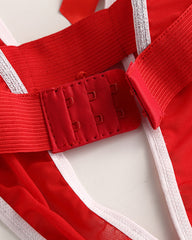 Christmas Sexy Deep V Bell Decorated Bodysuit Lingerie with Santa Hat Headband Set