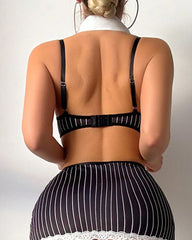 Striped Schoolgirl Cosplay Bodycon Mini Skirt Lingerie Set