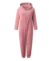 Teddy Bear Ear Zipper Hooded Plush Long-Sleeved Pants Onesie Pajamas