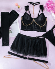 Sexy See-Through Mesh Skirt Uniform Lingerie Set With Gloves