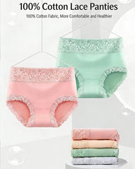 Women's Pure Cotton Breathable Skin-friendly Lace Trim Tummy Control Panties