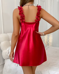 V-neck Ice Silk Solid Color Comfortable Home Nightgown