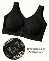 Women's Front-closure Jacquard Lace Breathable Bra
