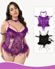 Plus Size Sheer Lace Bodysuits