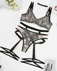 Sexy Flower Embroidered Mesh Splicing See-Through Lingerie Set