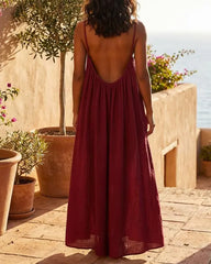 Women's Casual Sleeveless Solid Color Backless Spaghetti Strap Dress