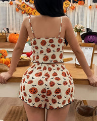 Halloween Casual Print Camisole and Shorts Pajama Set