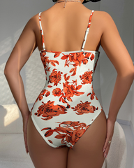 Women's Floral Print Corset Bodysuit Structured Cup High-Cut Adjustable Strap Lingerie Top