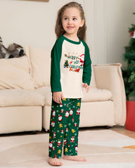 Green Santa Claus Print Crew Neck Home Wear Pajamas Family Set