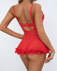 Sexy French-style Lace Mesh Sequined Lingerie Set