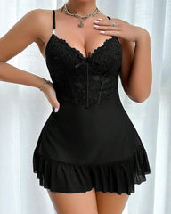 Sexy Lace See-through Mesh Camisole Nightgown and Robe Set