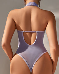 Sexy Halter-neck Sleeveless Sheer Water-soluble Floral Embroidery Lingerie Bodysuit