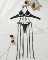 Sexy Strappy Cutout Halter Bra & Thong Lingerie Set