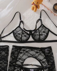 Sexy Jacquard Lace Shapewear Lingerie Set With See-Through Stockings