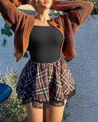 Women's Square Neck Sleeveless Knit Ribbed Vest Bodysuit