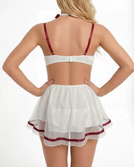 Sexy Nurse Costume Lingerie Dress Set with Lace-Up Detail