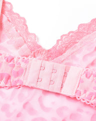 Sexy Deep V Flocked Leopard Print See-Through Mesh Bodycon Nightgown