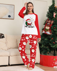 Santa Claus Print Round Neck Raglan Sleeve Color Block Parent-Child Lounge Pajama Set