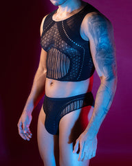 Men's Sexy Hollow-Out See-Through Elastic Fishnet Lingerie Set