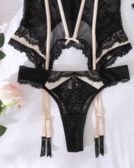Colorblock Sheer Lace Shaping Lingerie Set