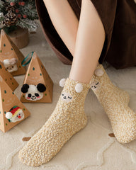 Christmas Coral Fleece Fun Print Warm Socks