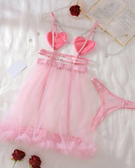 Heart-shaped Cutout Sexy Sheer Mesh Chemise and Thong Set