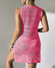 Beach Vacation Knitted Openwork Cover-up Vest Dress