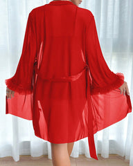 Sexy Lace See-through Mesh Camisole Nightgown and Robe Set