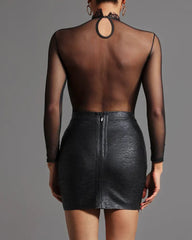 Sexy Lace See-through Mesh Long-sleeved Bodysuit