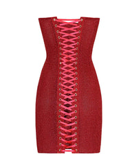 Sexy Christmas Shimmering Strapless Drawstring Dress