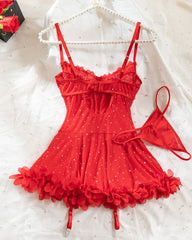 Sexy French-style Lace Mesh Sequined Lingerie Set