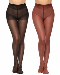 2-Pack 20D High-Waisted Sheer Silky Nylon Pantyhose
