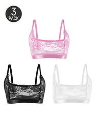 Three-Pack Sexy Floral Lace See-through Mesh Bra