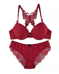 Front-fastening Underwire Butterfly Back Bra and Lace Patchwork Panty Set