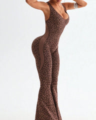 Leopard Print Crossback Seamless Elastic Yoga Fitness Jumpsuit