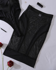 See-through Mesh Strapless Bodysuit with Fitted Skirt Sexy Lingerie Set