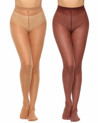 2-Pack 20D High-Waisted Sheer Silky Nylon Pantyhose