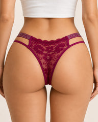 Multiple Packs Sexy Rhinestone Lace See-Through Thongs