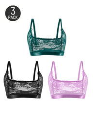 Three-Pack Sexy Floral Lace See-through Mesh Bra