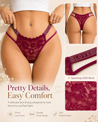 Multiple Packs Sexy Rhinestone Lace See-Through Thongs