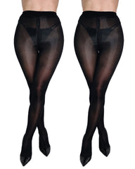 Two Pairs High Waisted Silky Shiny Transparent with Zipper Crotch Pantyhose