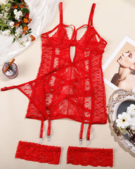 Sexy See-through Mesh Backless Tie-up Slip Dress Set
